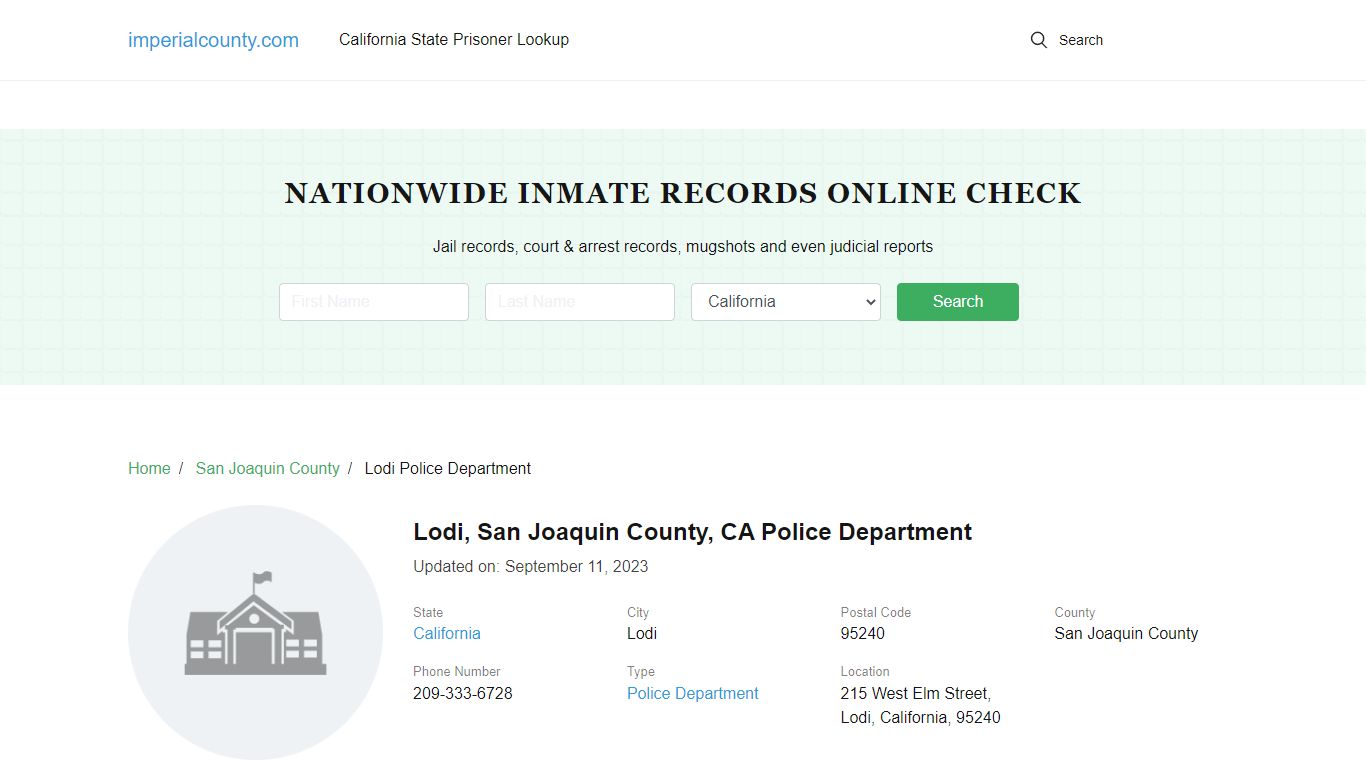 Lodi, CA Police - City Jail Inmates, Arrests - Imperial County